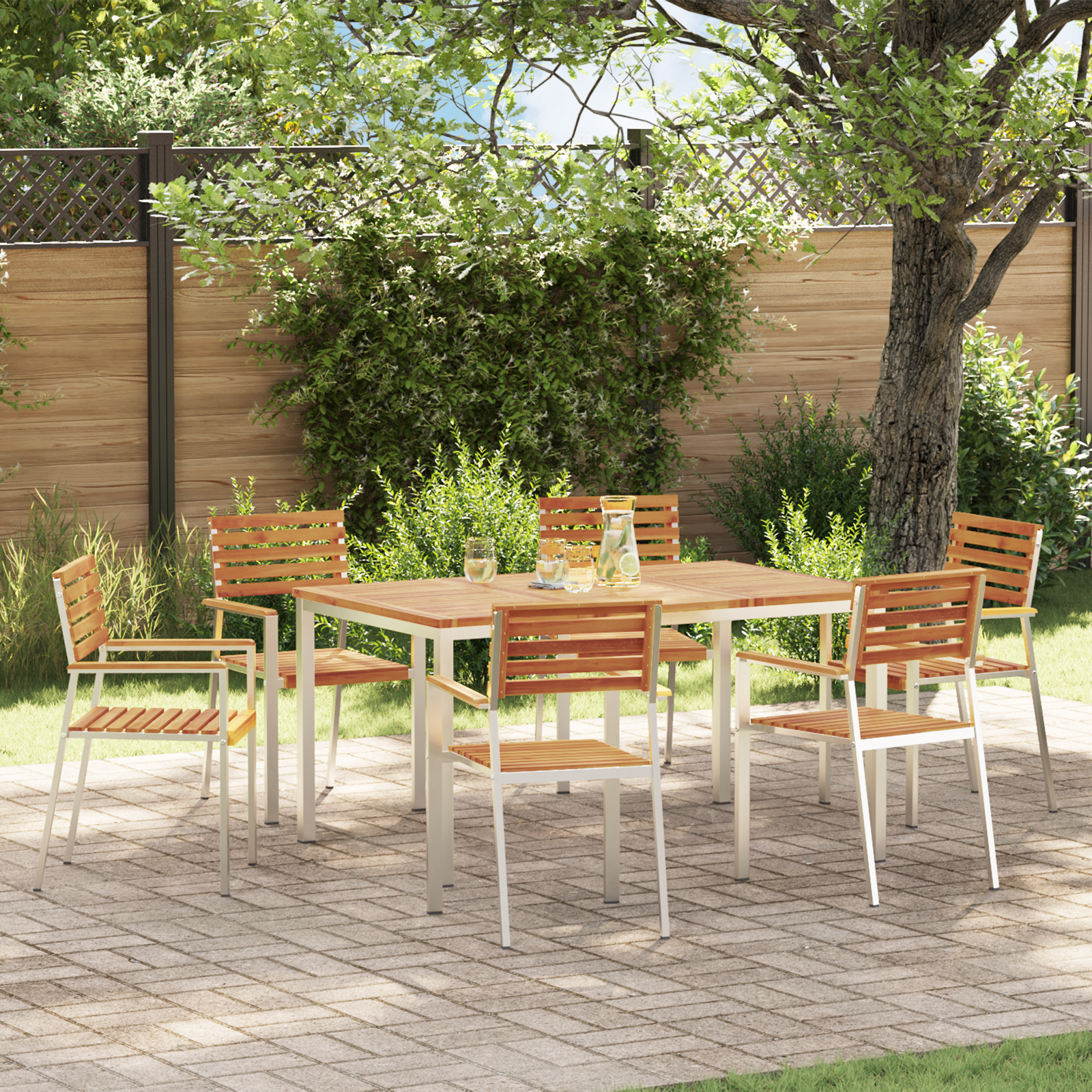 7-teilige Garten Essgruppe Massivholz Akazie