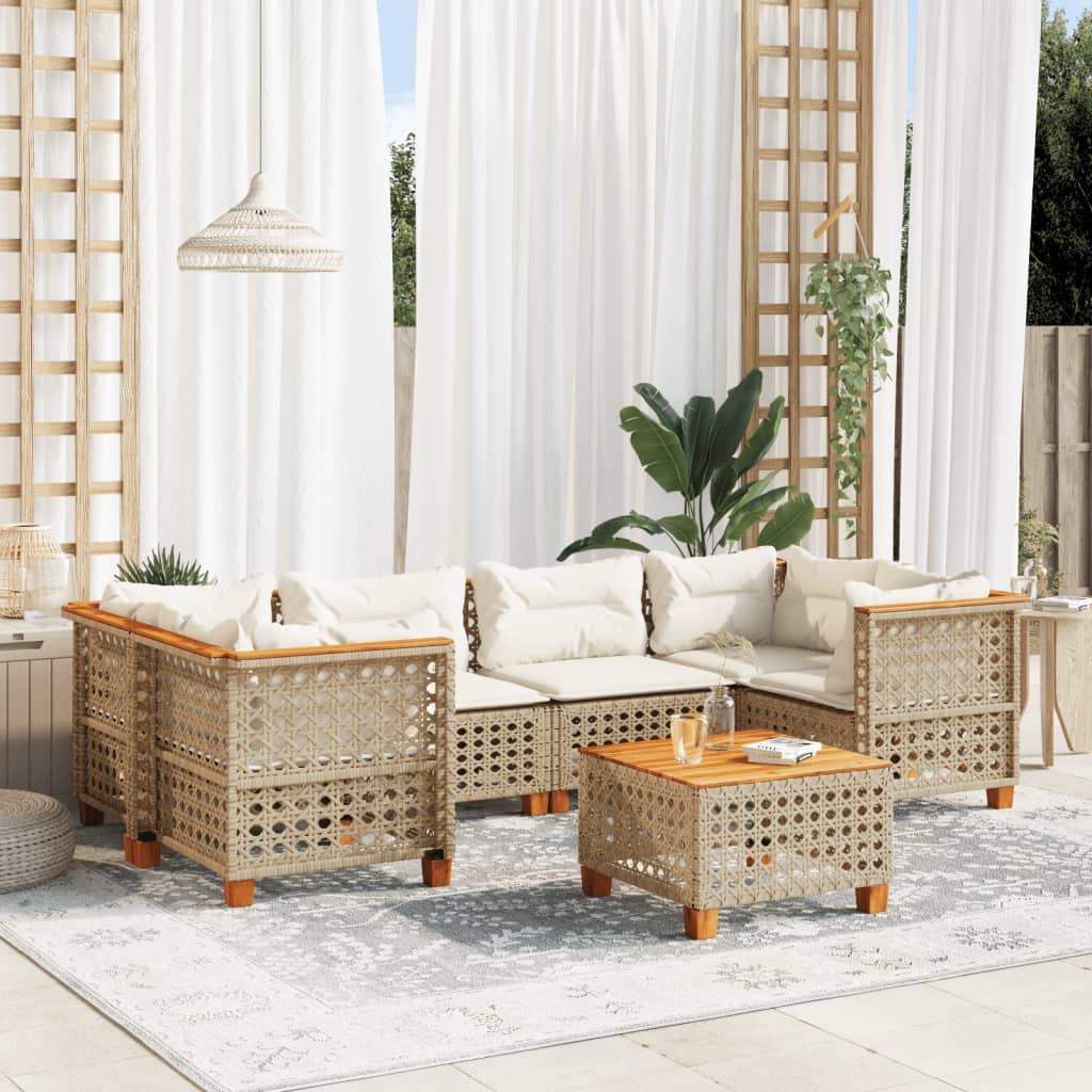 7-tlg. Garten-Sofagarnitur mit Kissen Beige Poly Rattan 7-tlg. Garten-Sofagarnitur mit Kissen Beige Poly Rattan