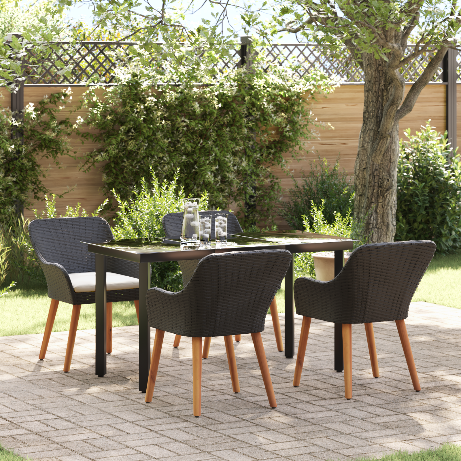 5-teiliges Garten Essgruppe Schwarzer Poly-Rattan