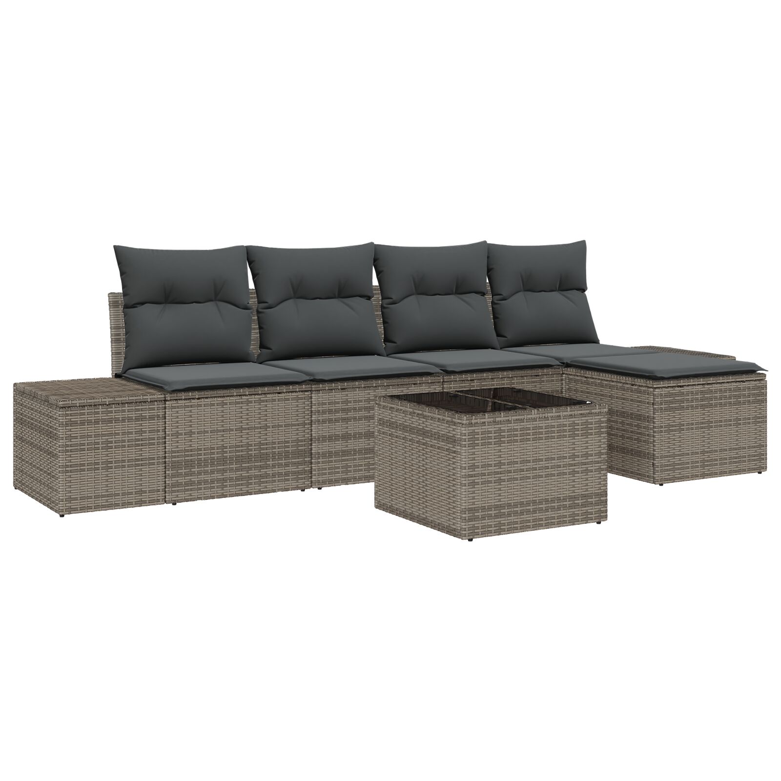 5-teiliges Garten Sofa Set mit Kissen Schwarz Poly Rattan 5-teiliges Garten Sofa Set mit Kissen Schwarz Poly Rattan