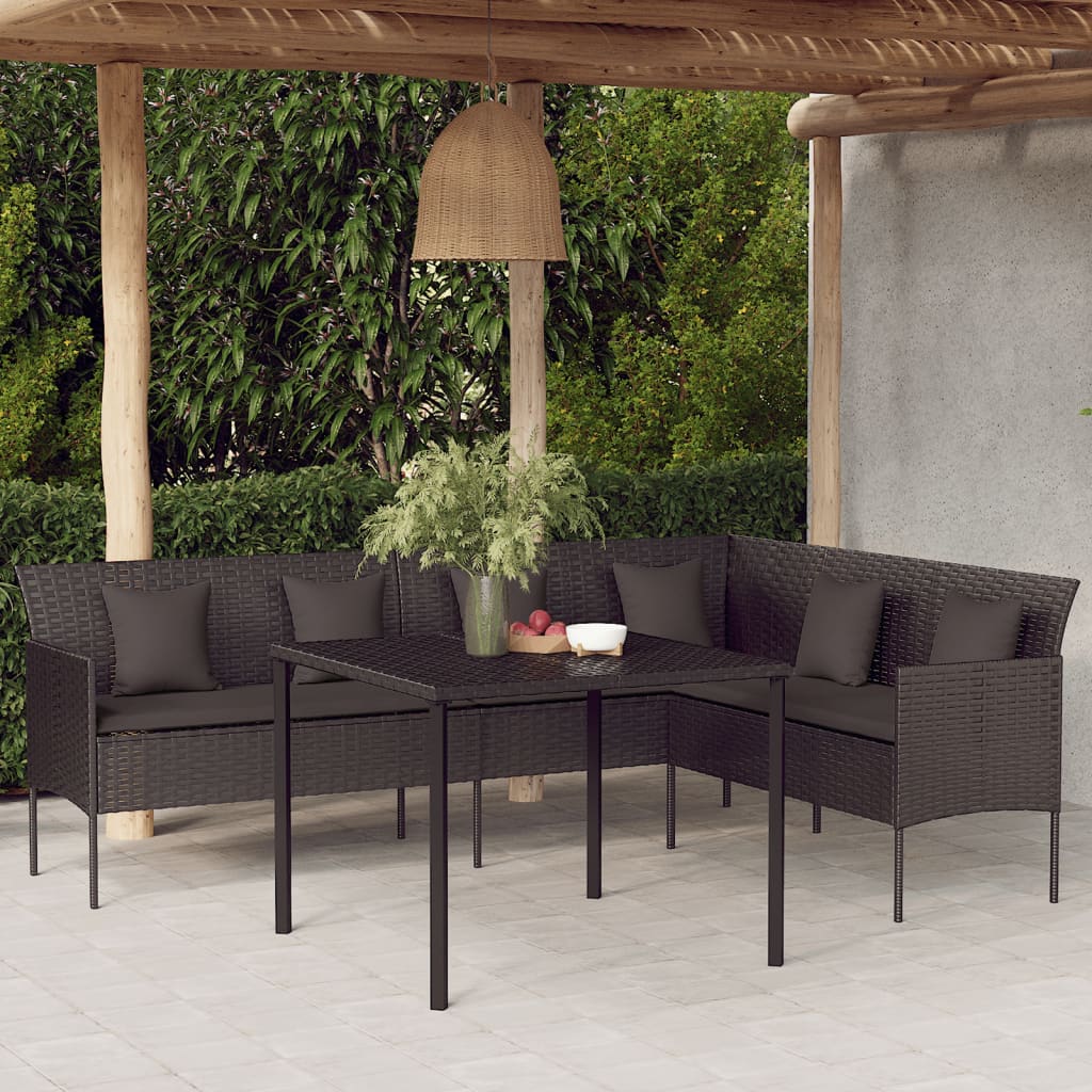 Gartensofa in L-Form mit Kissen Schwarz Poly Rattan Gartensofa in L-Form mit Kissen Schwarz Poly Rattan