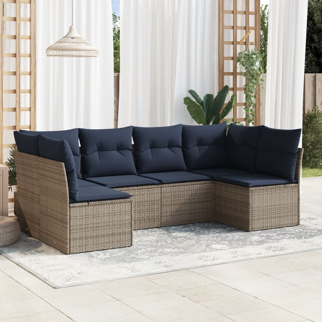 6-tlg. Garten-Sofagarnitur mit Kissen Grau Poly Rattan 6-tlg. Garten-Sofagarnitur mit Kissen Grau Poly Rattan