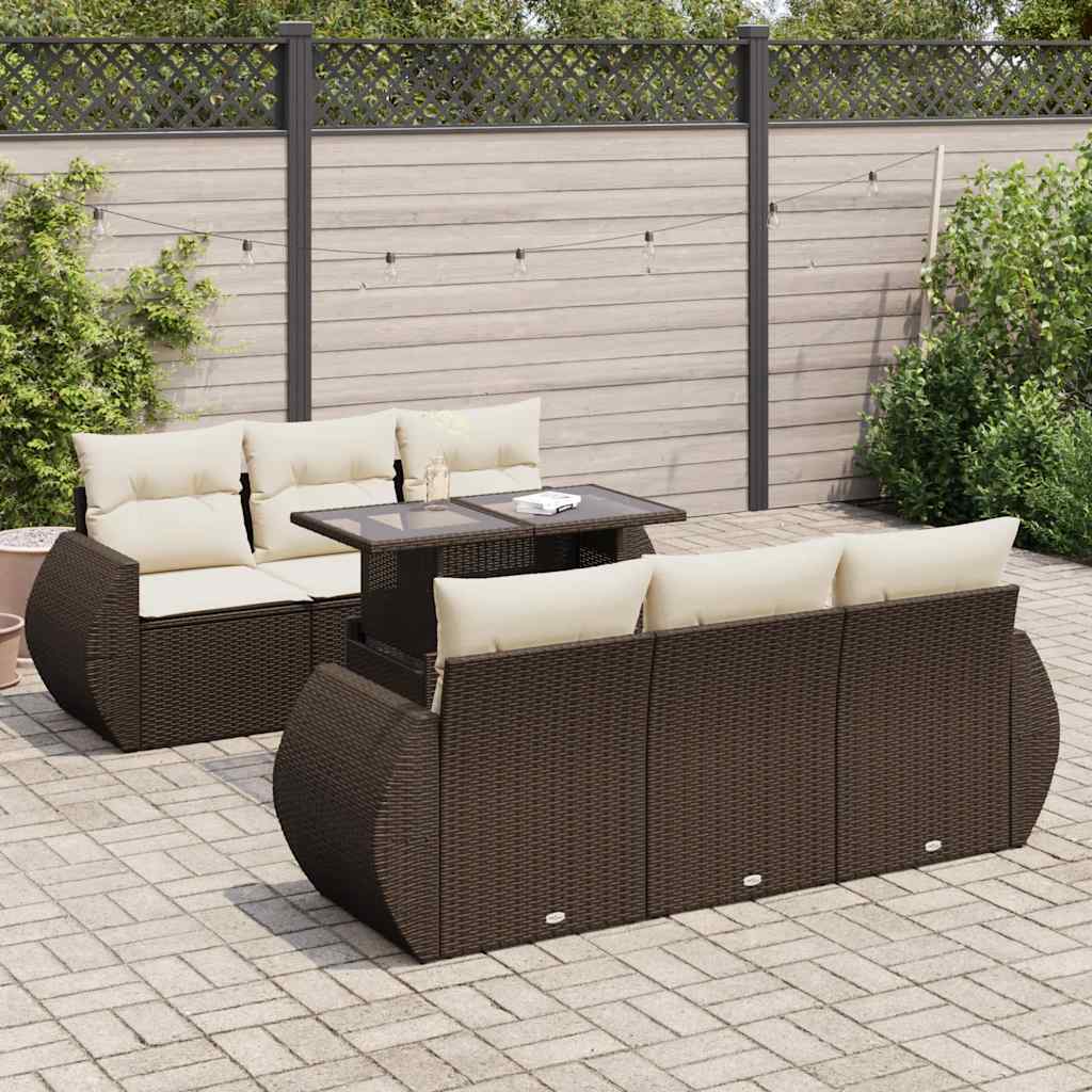 7-tlg. Garten-Sofagarnitur mit Kissen Braun Poly Rattan 7-tlg. Garten-Sofagarnitur mit Kissen Braun Poly Rattan