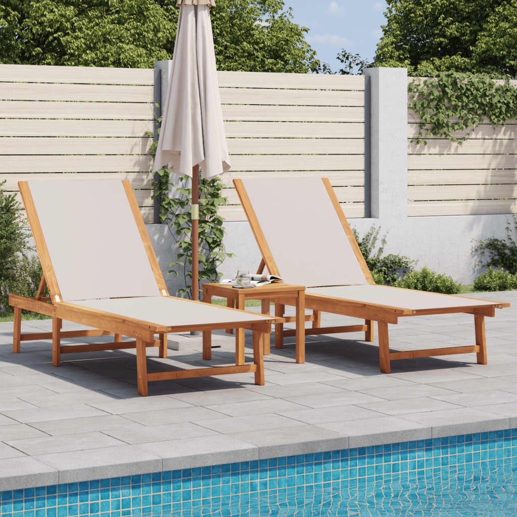 Sonnenliegen 2 Stk. mit Tisch Grau Massivholz Akazie Textilene Sonnenliegen 2 Stk. mit Tisch Grau Massivholz Akazie Textilene