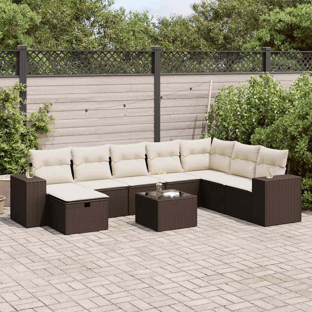 9-tlg. Garten-Sofagarnitur mit Kissen Braun Poly Rattan 9-tlg. Garten-Sofagarnitur mit Kissen Braun Poly Rattan