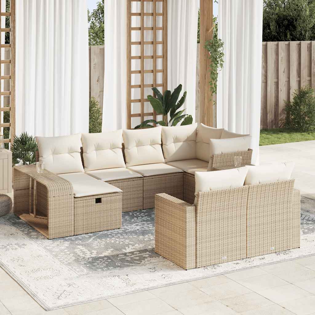 10-tlg. Garten-Sofagarnitur mit Kissen Beige Poly Rattan 10-tlg. Garten-Sofagarnitur mit Kissen Beige Poly Rattan