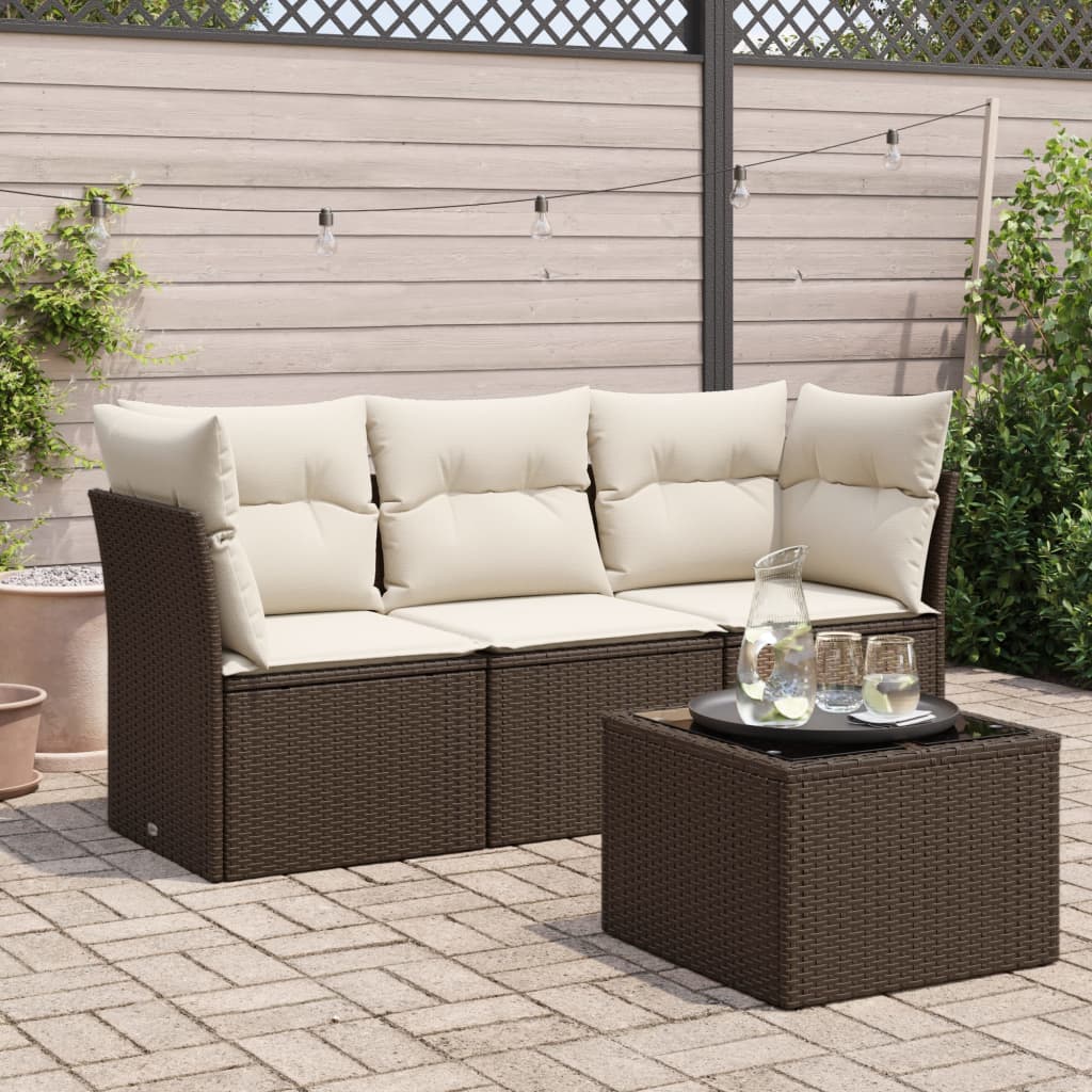 4-tlg. Garten-Sofagarnitur mit Kissen Braun Poly Rattan 4-tlg. Garten-Sofagarnitur mit Kissen Braun Poly Rattan