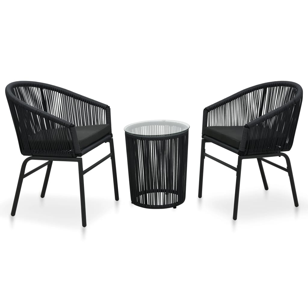 3-tlg. Bistro-Set mit Kissen PE-Rattan Schwarz 3-tlg. Bistro-Set mit Kissen PE-Rattan Schwarz