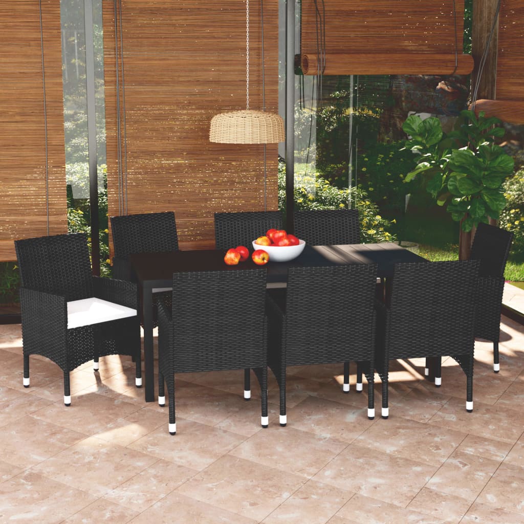 9-tlg. Garten-Essgruppe mit Kissen Poly Rattan Schwarz 9-tlg. Garten-Essgruppe mit Kissen Poly Rattan Schwarz