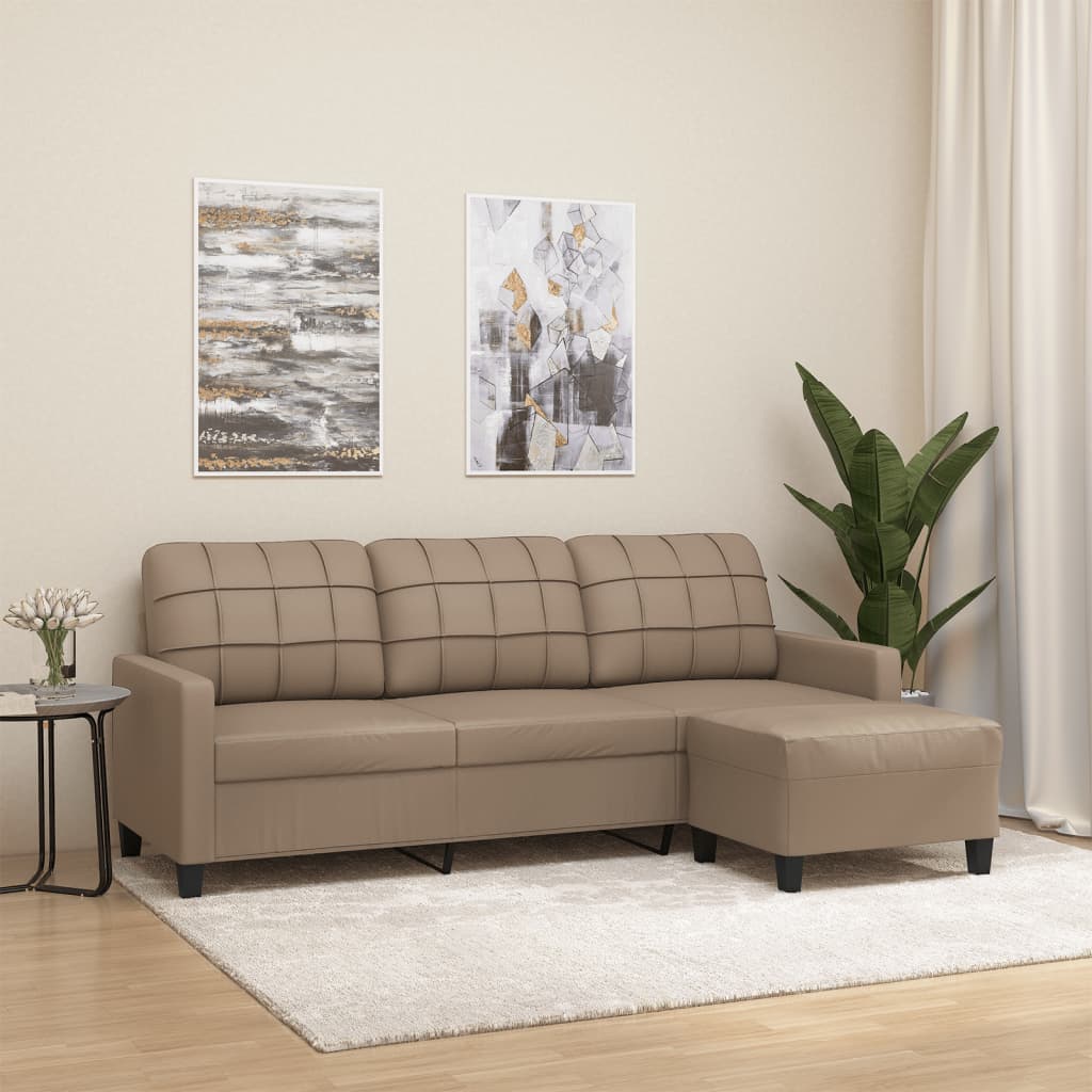 3-Sitzer-Sofa mit Hocker Cappuccino-Braun 180 cm Kunstleder 3-Sitzer-Sofa mit Hocker Cappuccino-Braun 180 cm Kunstleder
