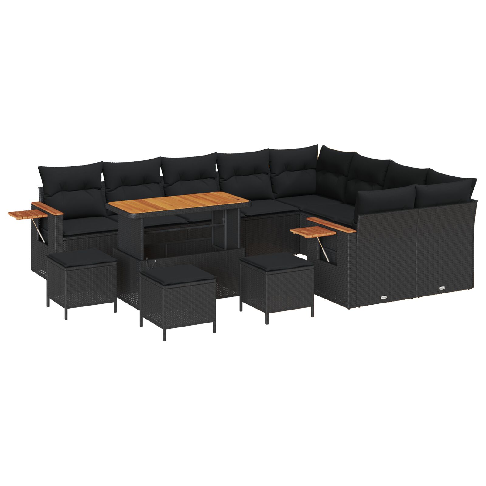 13-teiliges Garten Sofa Set mit Kissen Schwarz Poly Rattan Akazie, 4-teiliges Garten Essset mit Kissen Schwarz Poly Rattan Akazie