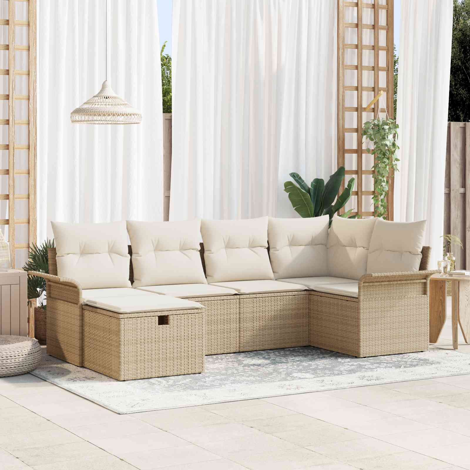 6-teiliges Garten Sofa Set mit Kissen Beige Poly Rattan 6-teiliges Garten Sofa Set mit Kissen Beige Poly Rattan