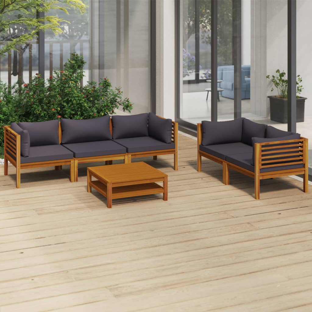 6-tlg. Garten-Lounge-Set mit Auflage Massivholz Akazie