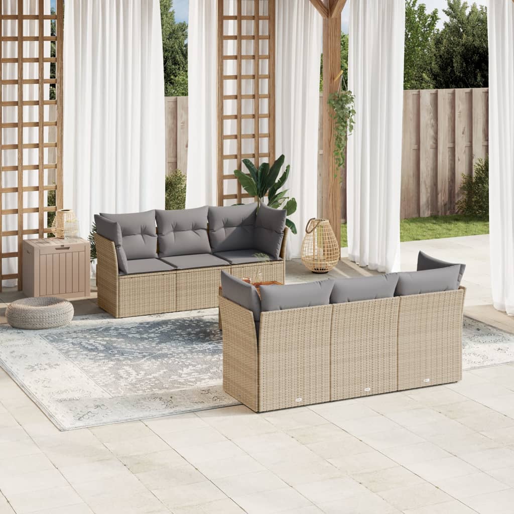 7-tlg. Garten-Sofagarnitur mit Kissen Beige Poly Rattan 7-tlg. Garten-Sofagarnitur mit Kissen Beige Poly Rattan