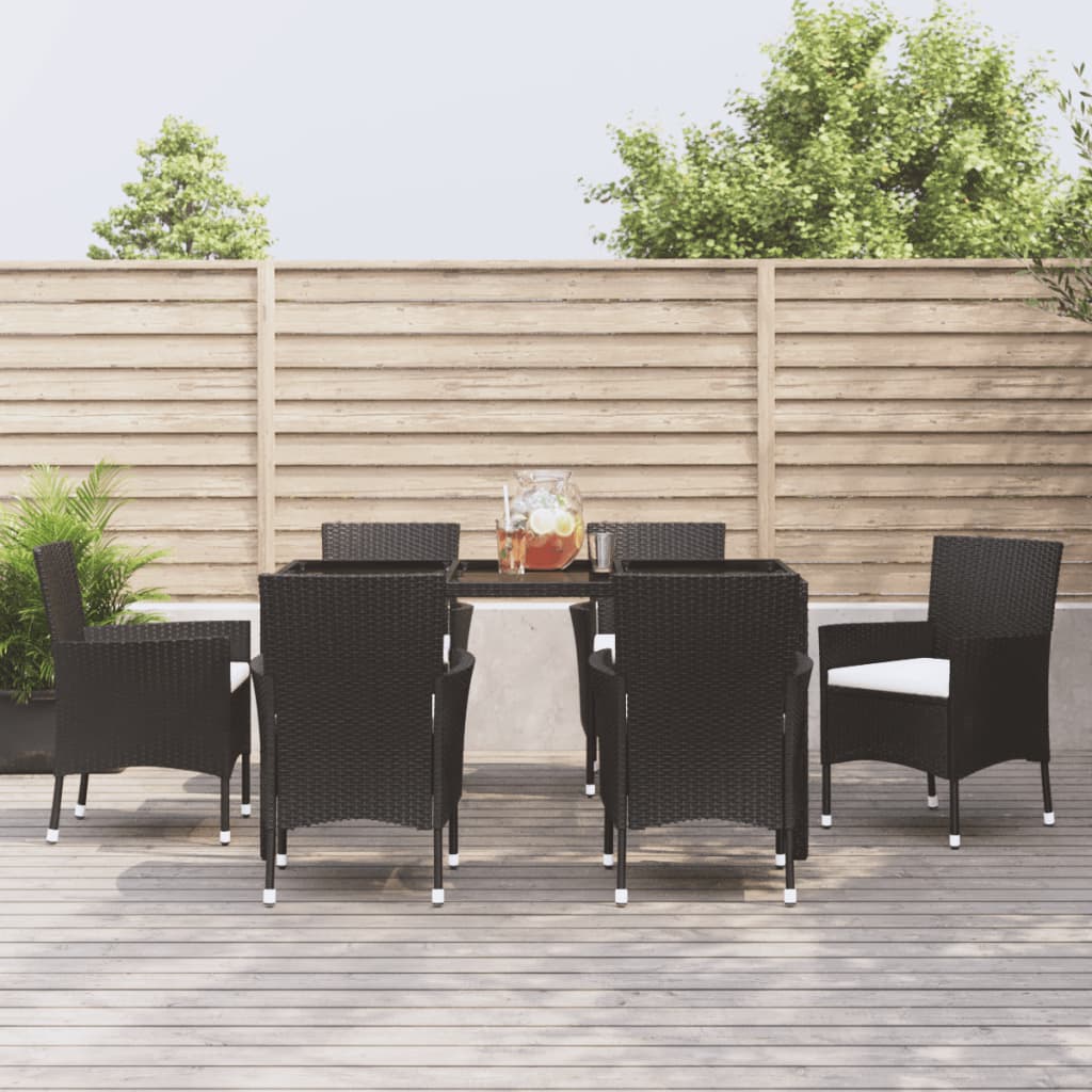 7-tlg. Garten-Essgruppe mit Kissen Schwarz Poly Rattan 7-tlg. Garten-Essgruppe mit Kissen Schwarz Poly Rattan