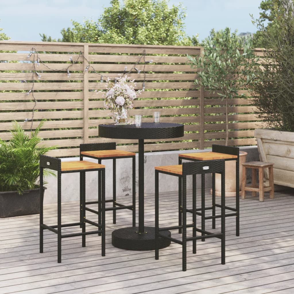5-tlg. Gartenbar-Set Schwarz Poly Rattan & Massivholz Akazie 5-tlg. Gartenbar-Set Schwarz Poly Rattan & Massivholz Akazie