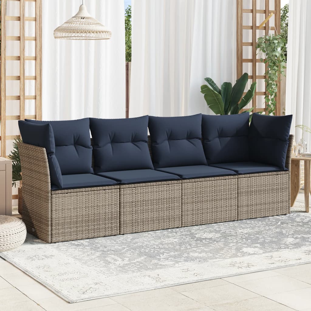 4-tlg. Garten-Sofagarnitur mit Kissen Grau Poly Rattan 4-tlg. Garten-Sofagarnitur mit Kissen Grau Poly Rattan