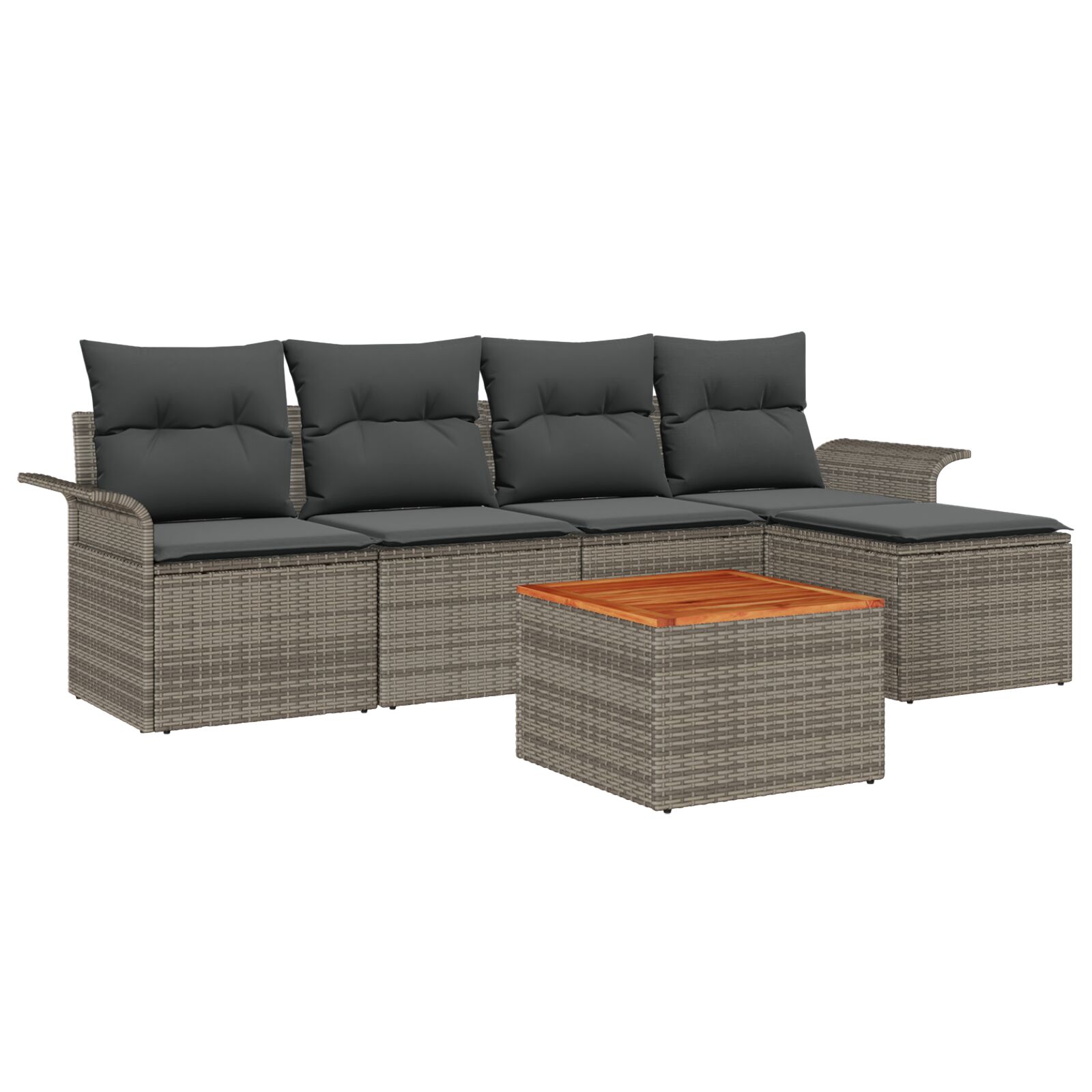 6-teiliges Garten-Sofa-Set mit Kissen Grau Rattan Akazie 6-teiliges Garten-Sofa-Set mit Kissen Grau Rattan Akazie