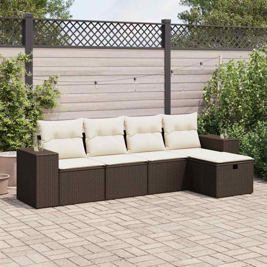 5-tlg. Garten-Sofagarnitur mit Kissen Braun Poly Rattan 5-tlg. Garten-Sofagarnitur mit Kissen Braun Poly Rattan