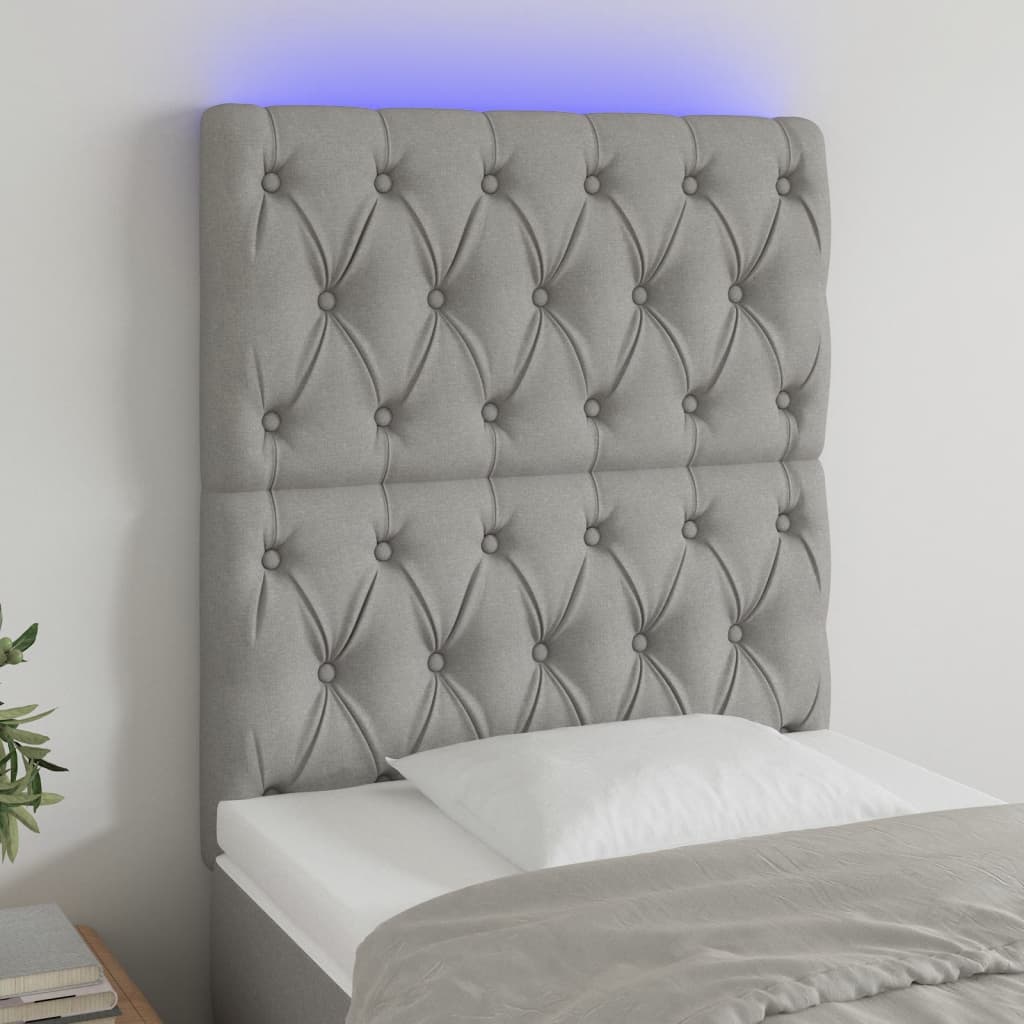 LED Kopfteil Hellgrau 80x7x118/128 cm Stoff