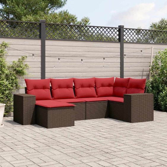 6-teiliges Gartensofa-Set mit Kissen, braun, Polyrattan 6-teiliges Gartensofa-Set mit Kissen, braun, Polyrattan