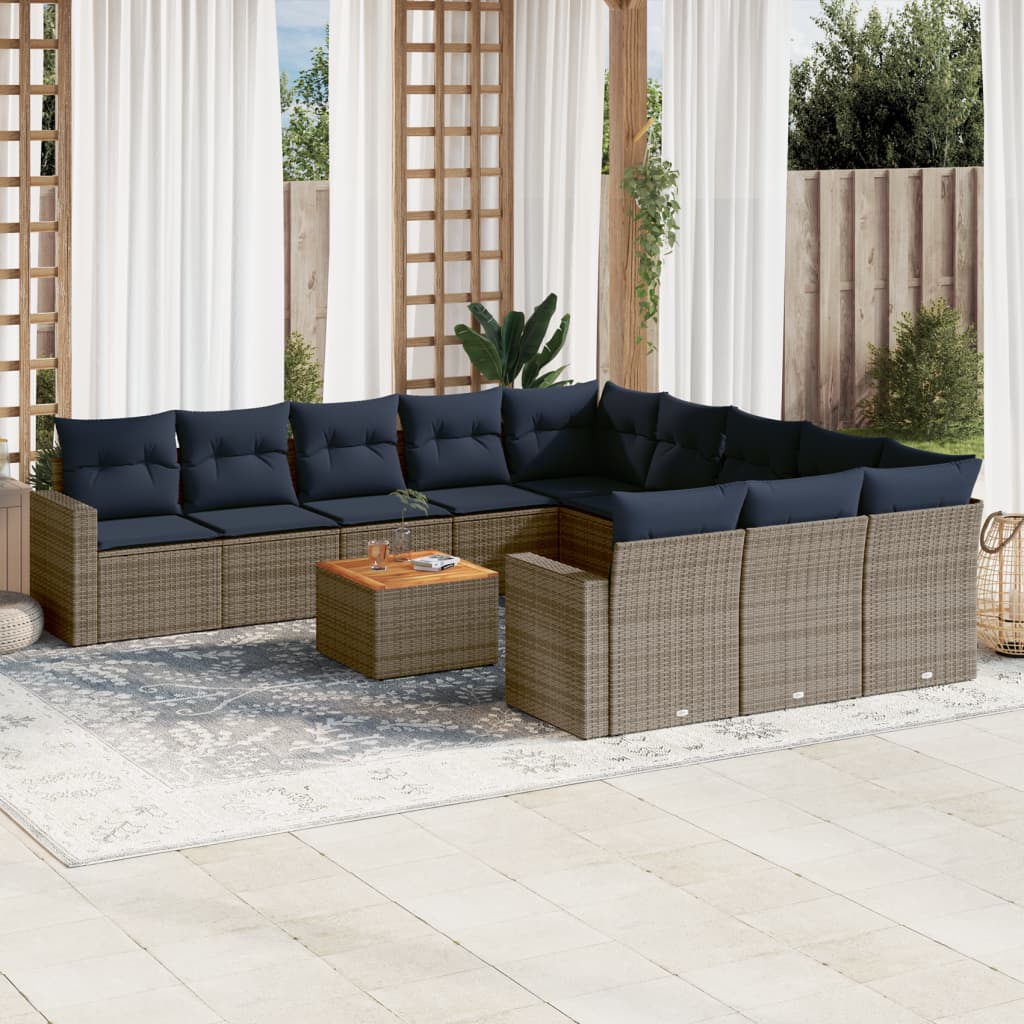 12-tlg. Garten-Sofagarnitur mit Kissen Grau Poly Rattan 12-tlg. Garten-Sofagarnitur mit Kissen Grau Poly Rattan