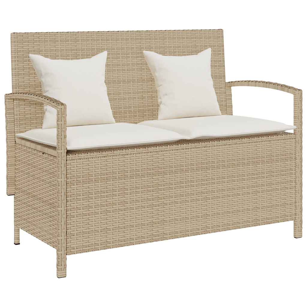 Gartenbank mit Stauraum und Kissen Beige Poly Rattan Gartenbank mit Stauraum und Kissen Beige Poly Rattan
