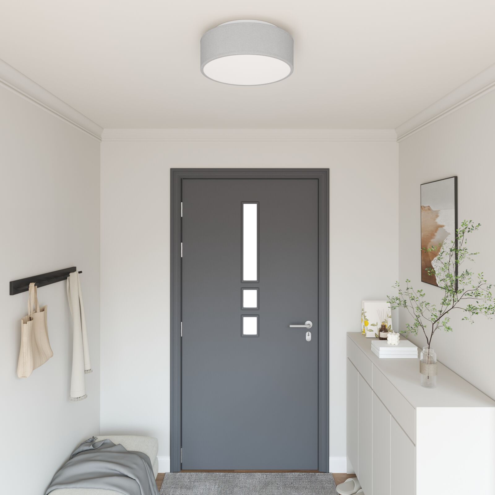 Deckenleuchten, Flush Mount, Grau Ø 38 cm, Stoff E27