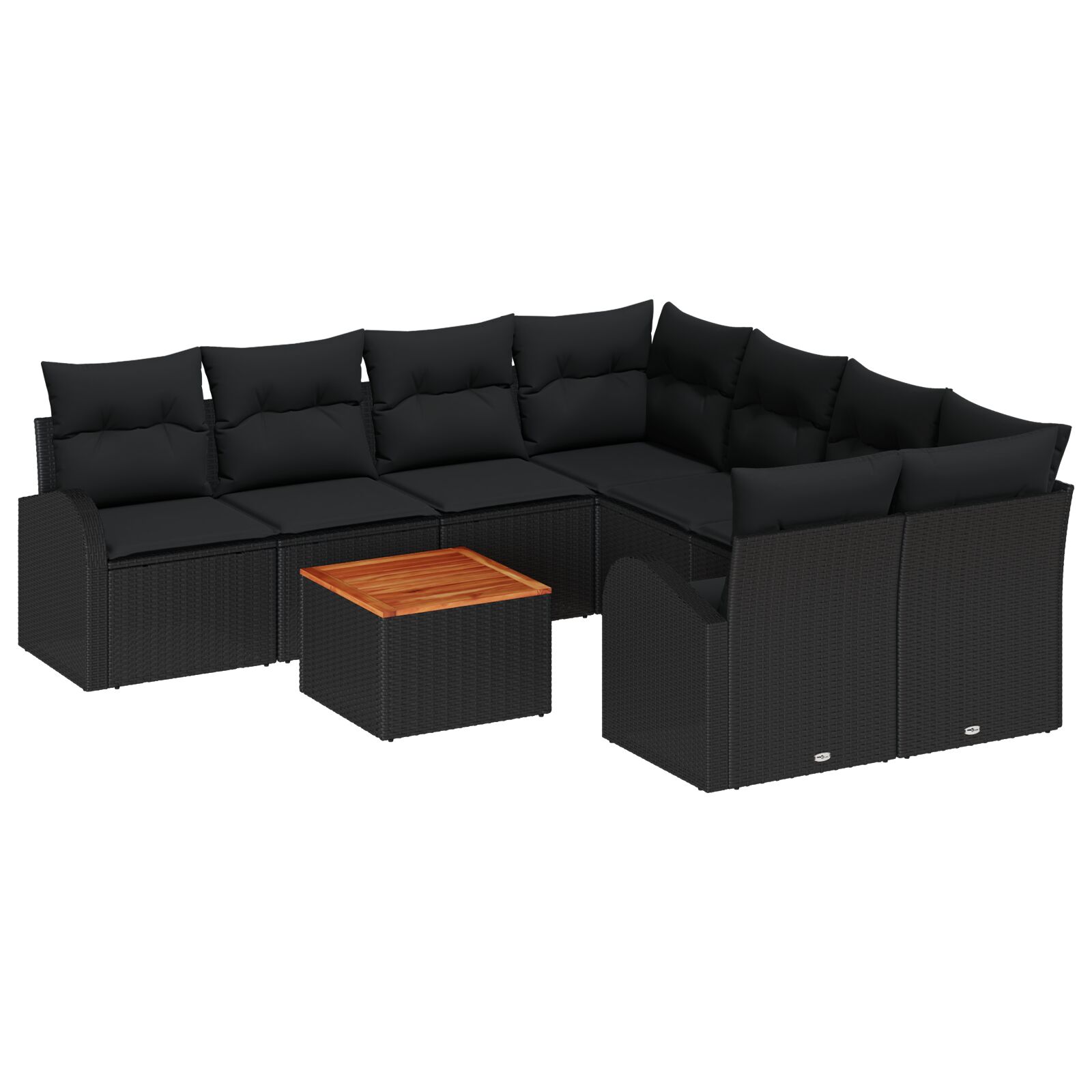 9-teilige Garten-Sofa-Gruppe mit Kissen Schwarz Poly-Rattan Akazie, 2-Sitzer Garten-Sofa mit Stauraum & Kissen Schwarz Poly-Rattan