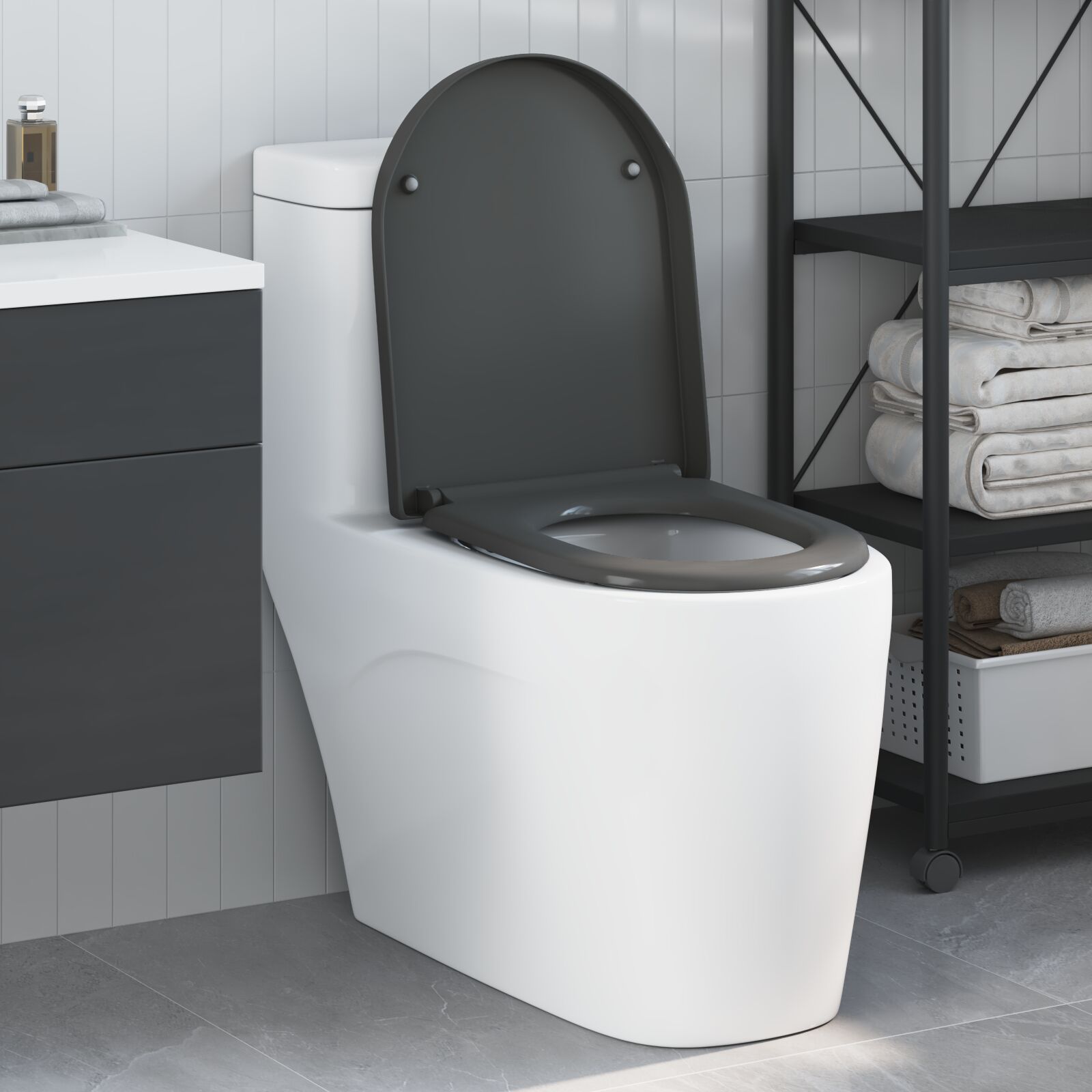 Schnellverschluss Toilettensitz mit sanfter Schließung Duroplast Anthrazit