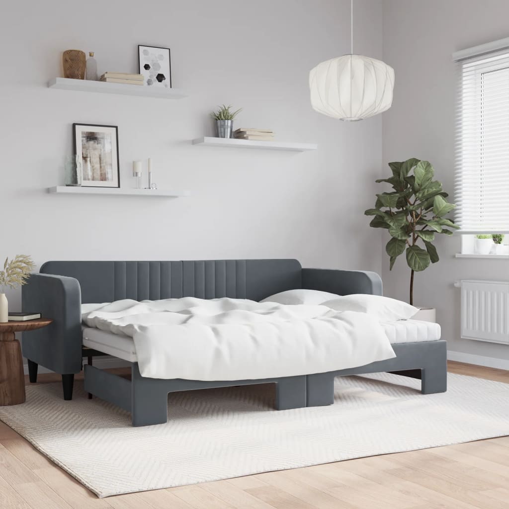 Tagesbett Ausziehbar mit Matratzen Dunkelgrau 80x200 cm Samt