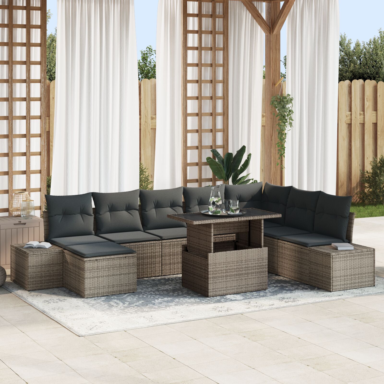 vidaXL Garten Sofa Set Set von 9 Grau Poly-Rattan Garten Ecksofa vidaXL Garten Sofa Set Set von 9 Grau Poly-Rattan Garten Ecksofa