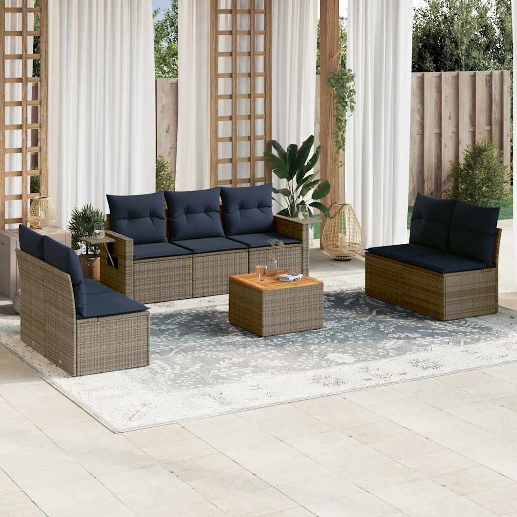 8-teiliges Gartensofa-Set mit Kissen, grau, Polyrattan 8-teiliges Gartensofa-Set mit Kissen, grau, Polyrattan