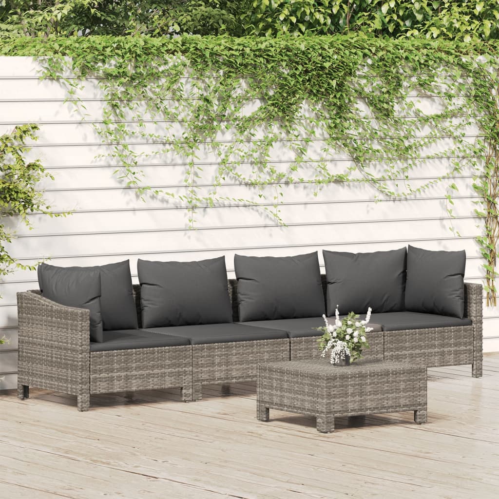 5-tlg. Garten-Lounge-Set mit Kissen Grau Poly Rattan 5-tlg. Garten-Lounge-Set mit Kissen Grau Poly Rattan