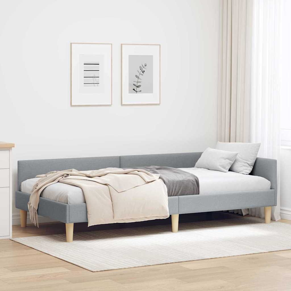 Eckbettgestell Hellgrau 90 x 190 cm Stoff und Werkstoffholz