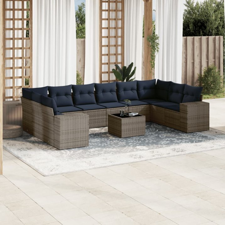 11-teiliges Gartensofa-Set mit Kissen, grau, Polyrattan 11-teiliges Gartensofa-Set mit Kissen, grau, Polyrattan