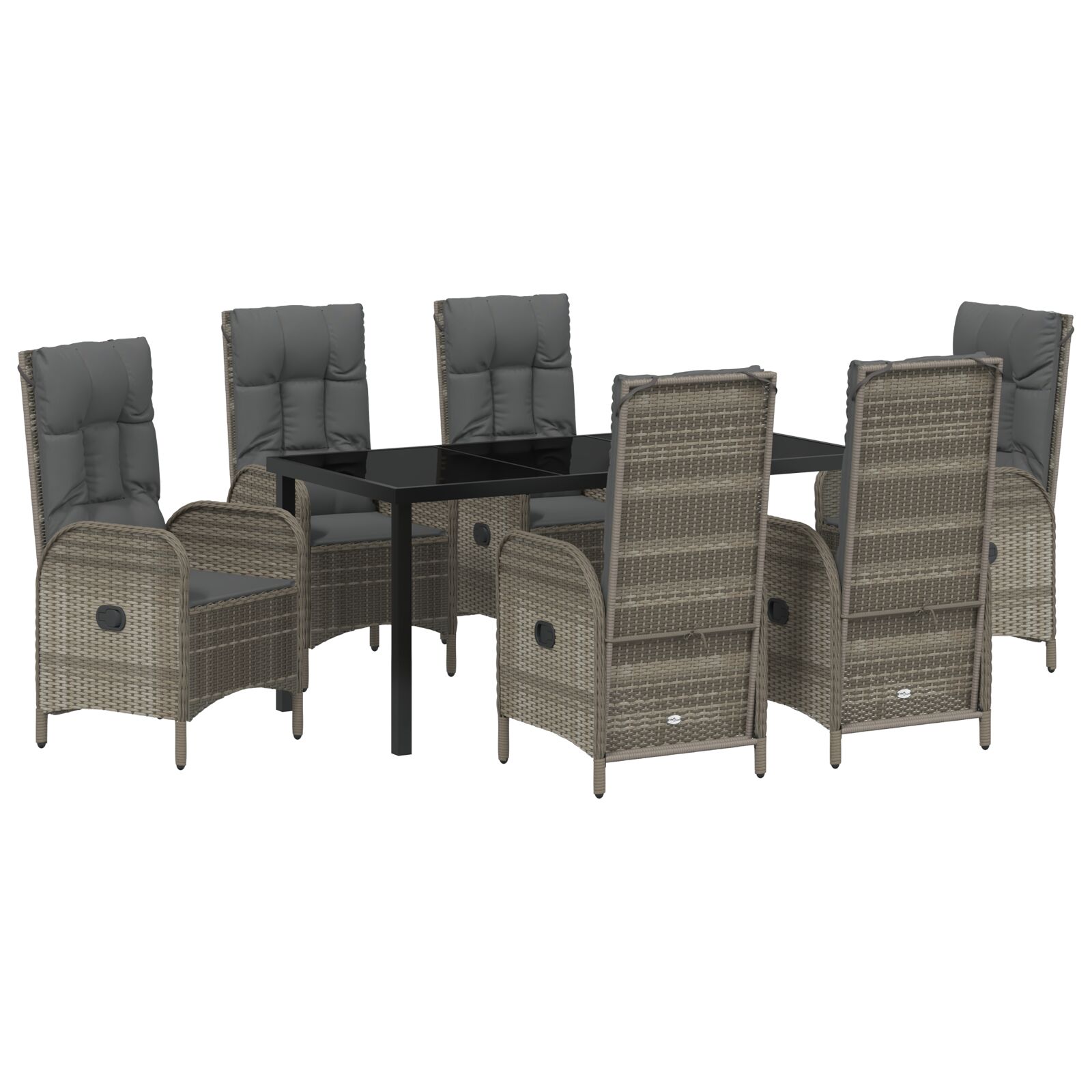 7-teiliges Garten-Ess-Set in grauem Poly-Rattan