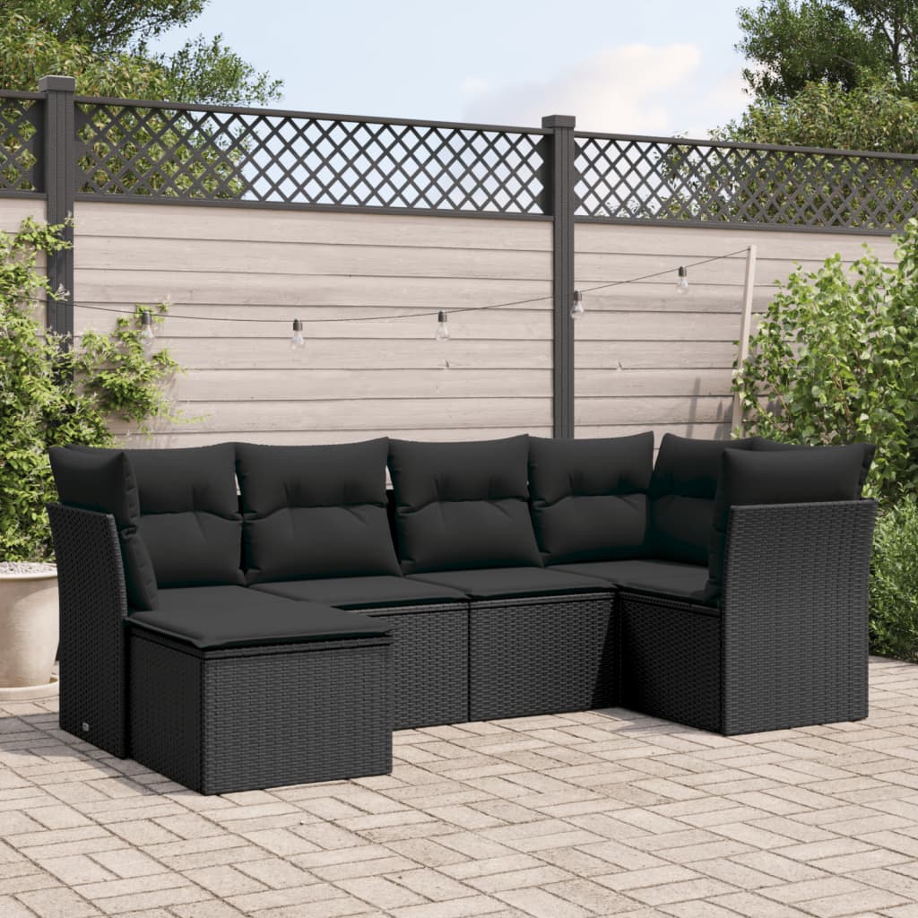 6-tlg. Garten-Sofagarnitur mit Kissen Schwarz Poly Rattan 6-tlg. Garten-Sofagarnitur mit Kissen Schwarz Poly Rattan