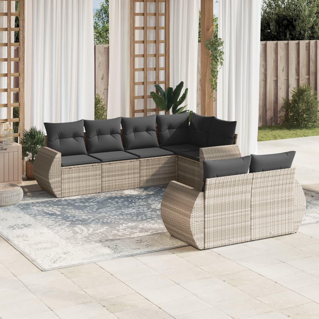7-tlg. Garten-Sofagarnitur mit Kissen Hellgrau Poly Rattan 7-tlg. Garten-Sofagarnitur mit Kissen Hellgrau Poly Rattan
