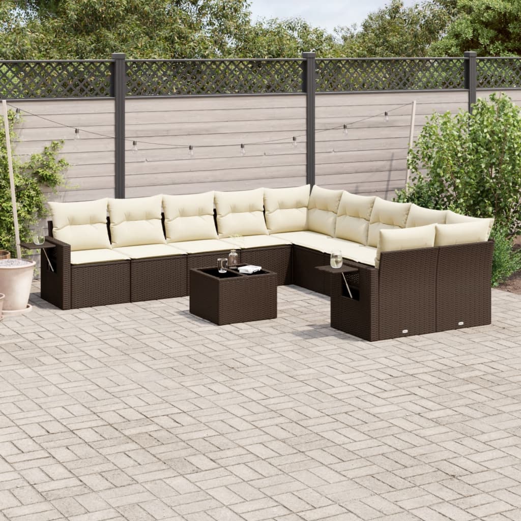 11-tlg. Garten-Sofagarnitur mit Kissen Braun Poly Rattan 11-tlg. Garten-Sofagarnitur mit Kissen Braun Poly Rattan