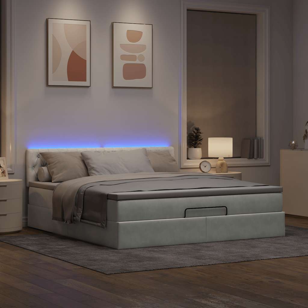 Ottoman-Bett mit Matratze Hellgrau 160x200 cm Samt