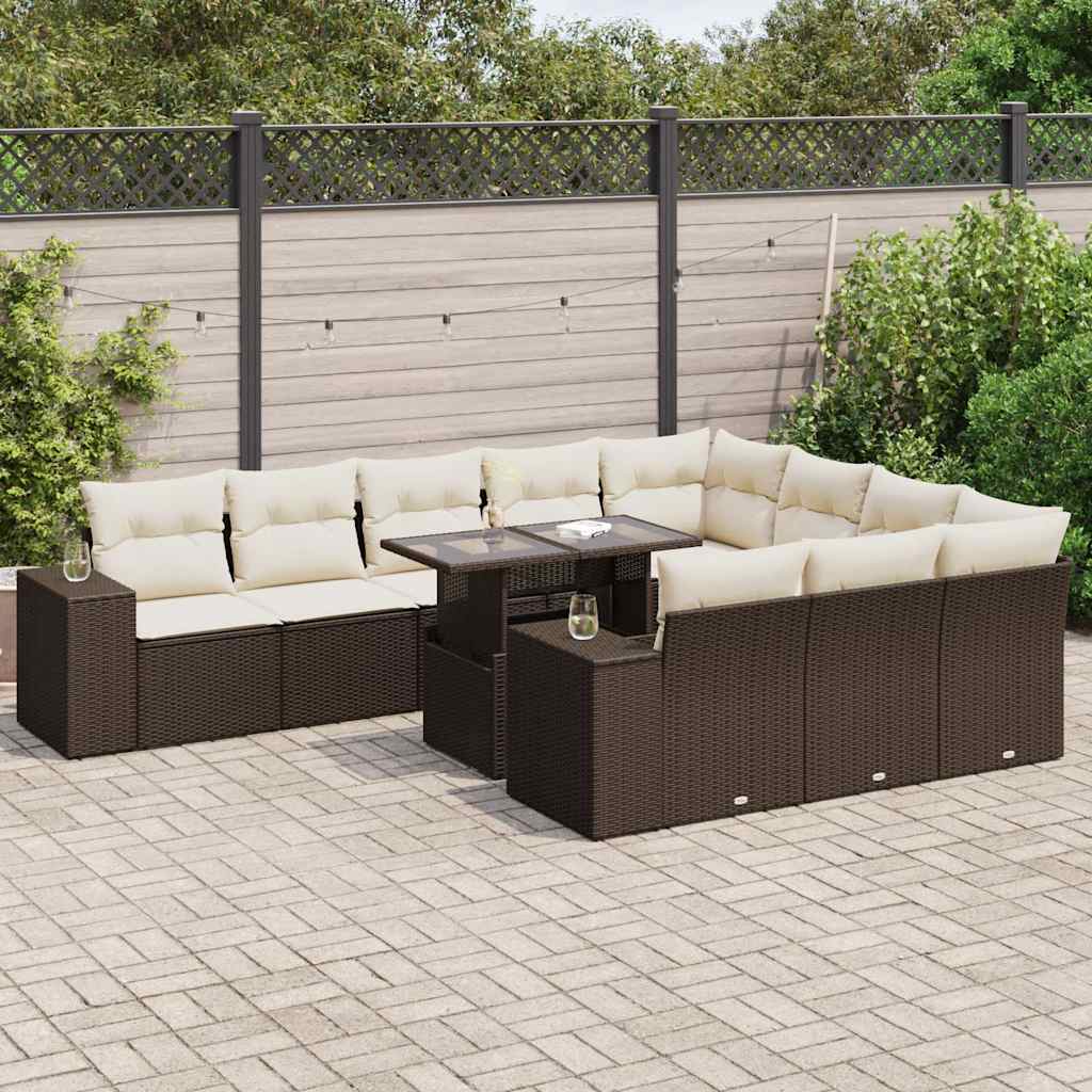 11-tlg. Garten-Sofagarnitur mit Kissen Braun Poly Rattan 11-tlg. Garten-Sofagarnitur mit Kissen Braun Poly Rattan