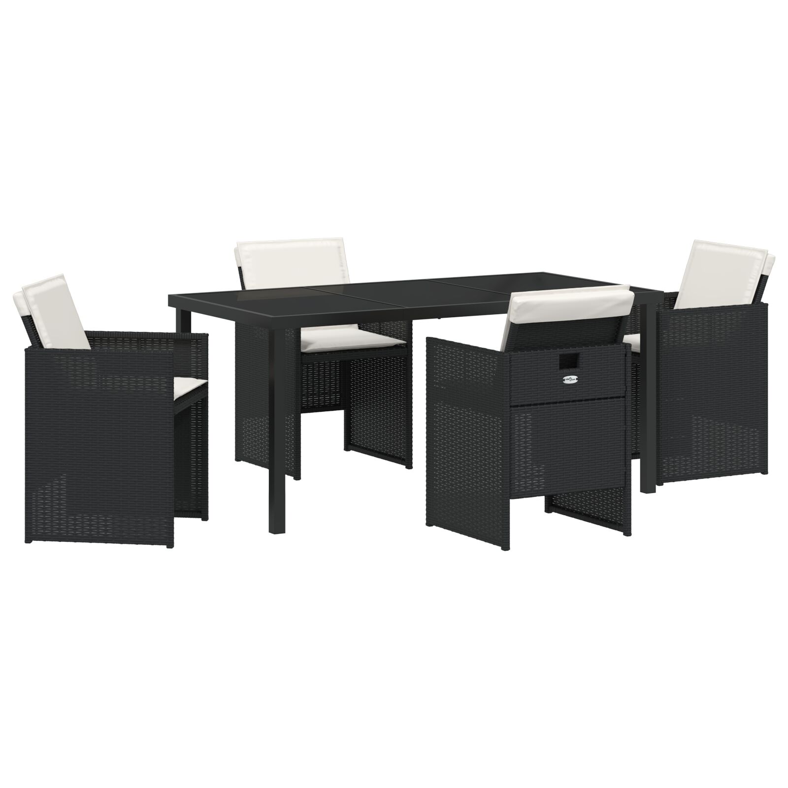 5-teiliges Garten-Essset mit Kissen Schwarz Poly-Rattan