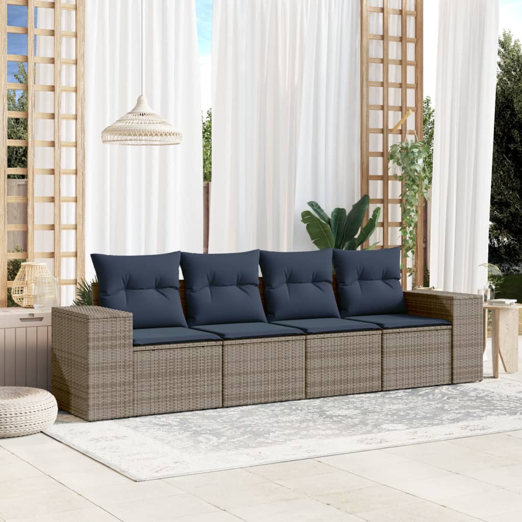 4-teiliges Gartensofa-Set mit Kissen, grau, Polyrattan 4-teiliges Gartensofa-Set mit Kissen, grau, Polyrattan