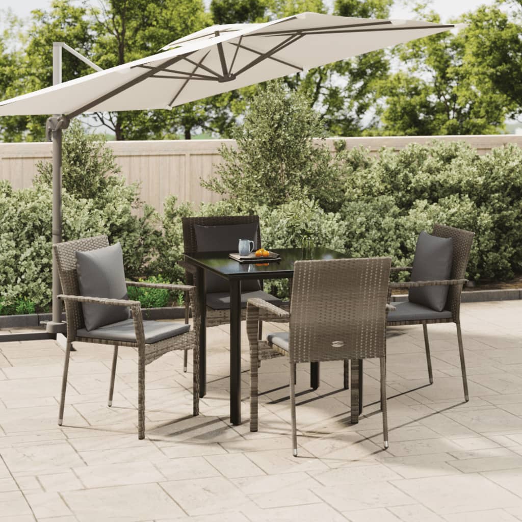 5-tlg. Garten-Essgruppe mit Kissen Schwarz und Grau Poly Rattan 5-tlg. Garten-Essgruppe mit Kissen Schwarz und Grau Poly Rattan