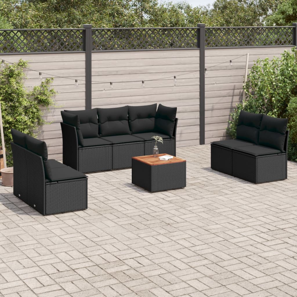 8-tlg. Garten-Sofagarnitur mit Kissen Schwarz Poly Rattan 8-tlg. Garten-Sofagarnitur mit Kissen Schwarz Poly Rattan