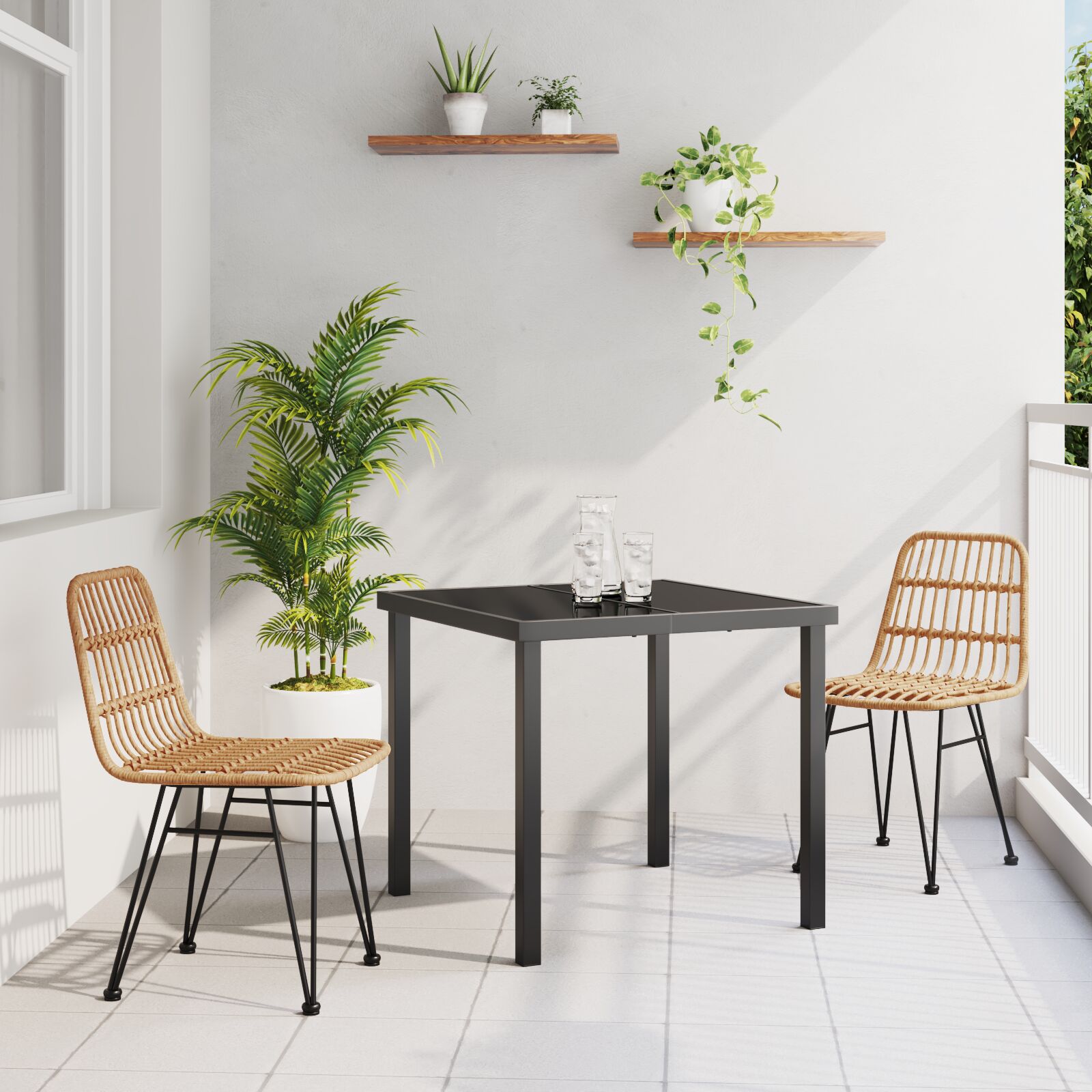 3-teiliges Garten-Ess-Set in Braun aus Poly-Rattan 3-teiliges Garten-Ess-Set in Braun aus Poly-Rattan