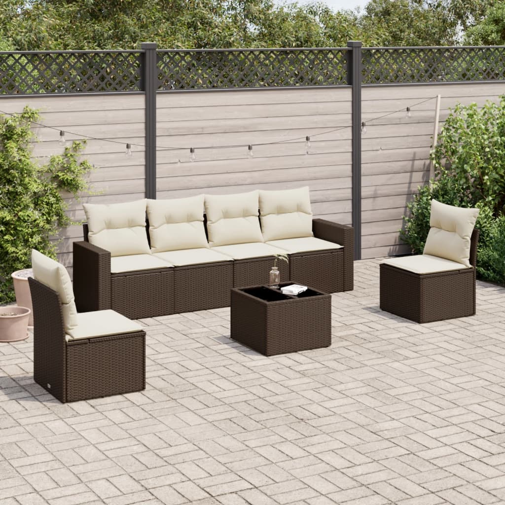 7-tlg. Garten-Sofagarnitur mit Kissen Braun Poly Rattan 7-tlg. Garten-Sofagarnitur mit Kissen Braun Poly Rattan