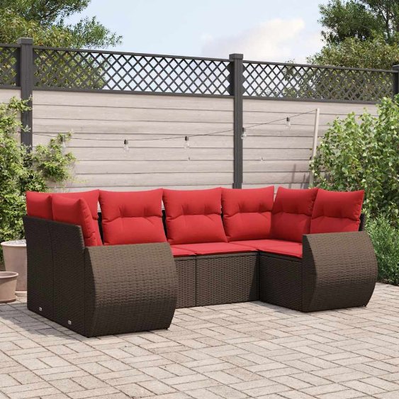6-teiliges Gartensofa-Set mit Kissen, braun, Polyrattan 6-teiliges Gartensofa-Set mit Kissen, braun, Polyrattan