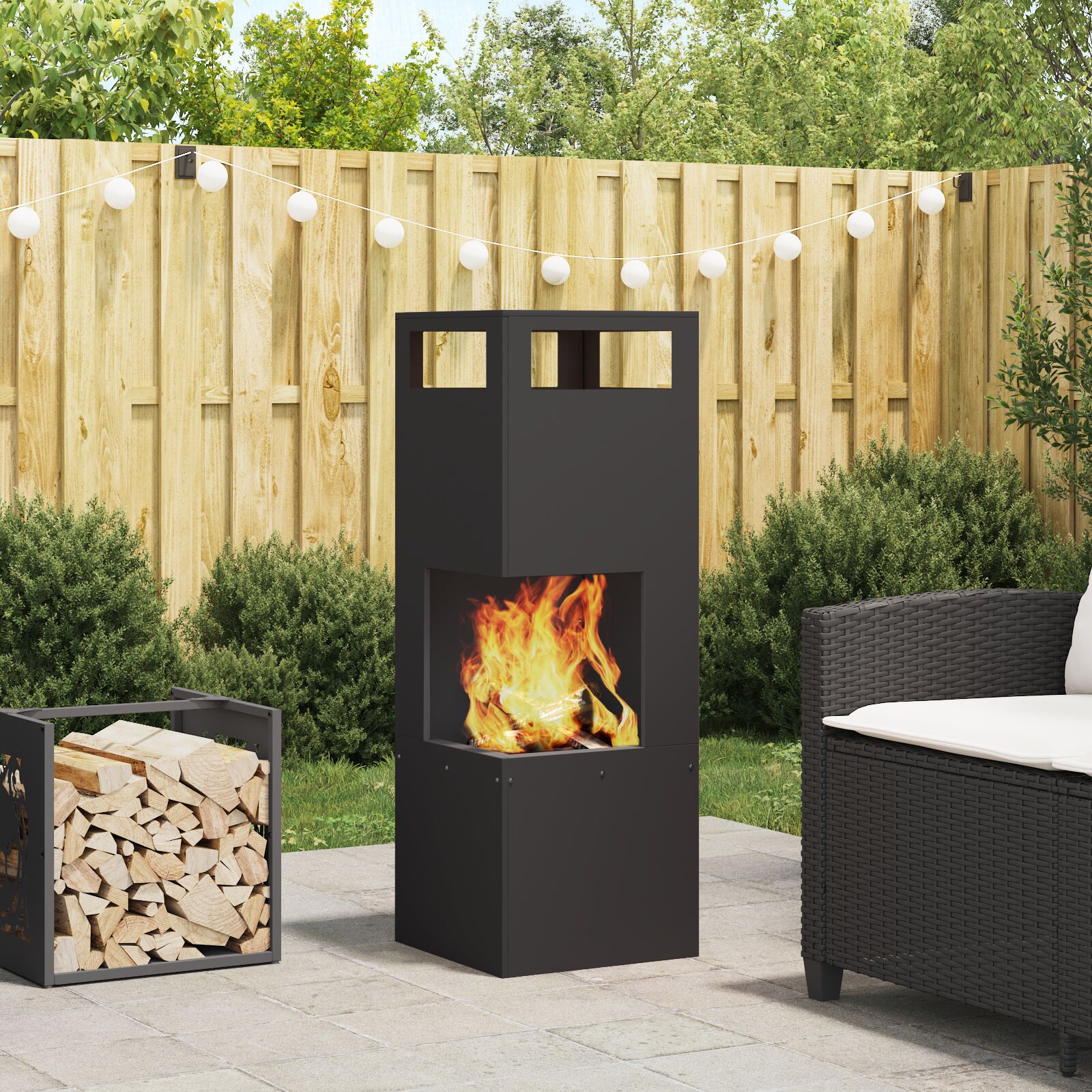 vidaXL Feuerstelle Quadrat Schwarz 35x35x100 cm Stahl